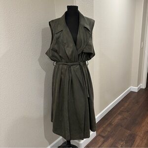Olive Green Sleeveless Wrap Jacket